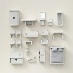 Houten poppenhuis meubels 19-delige set MINT GRIJS
