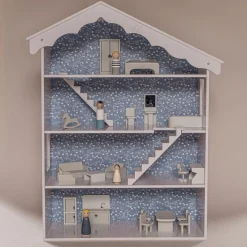 Houten poppenhuis meubels 19-delige set MINT GRIJS