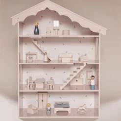 Houten poppenhuis meubels 19-delige set POEDERROZE