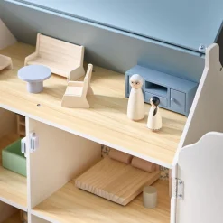 HOUTEN POPPENHUIS u00abANNIEu00bb | BEIGE EN BLAUW