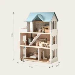 HOUTEN POPPENHUIS u00abCAMPAGNEu00bb | INCL. 14-DELIGE MEUBELSET | 81 CM | WIT & PASTELBLAUW