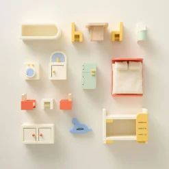 HOUTEN POPPENHUIS u00abPASTELu00bb | INCLUSIEF 15-DELIGE MEUBELSET | 60 CM | MEERKLEURIG