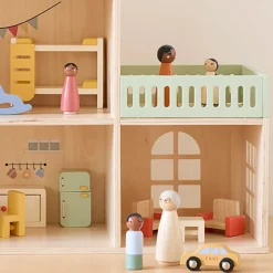 HOUTEN POPPENHUIS u00abPASTELu00bb | INCLUSIEF 15-DELIGE MEUBELSET | 60 CM | MEERKLEURIG