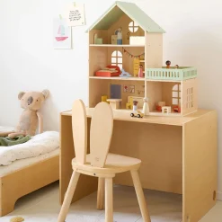 HOUTEN POPPENHUIS u00abPASTELu00bb | INCLUSIEF 15-DELIGE MEUBELSET | 60 CM | MEERKLEURIG