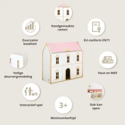 HOUTEN POPPENHUIS u00abVICTOIREu00bb | 66 cm | WIT & ROZE