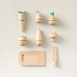 Houten set met groente en fruit (incl. snijplank en mes)