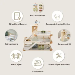 Houten speelgoed garage | u00abMielu00bb | incl. lift & accessoires