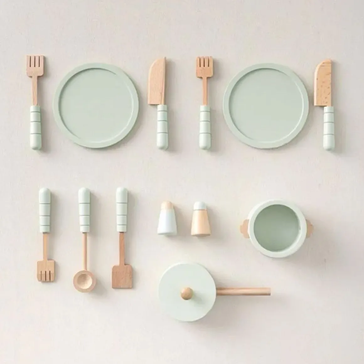 Houten Speelgoedkeuken | inclusief 7 accessoires | Mint Grijs