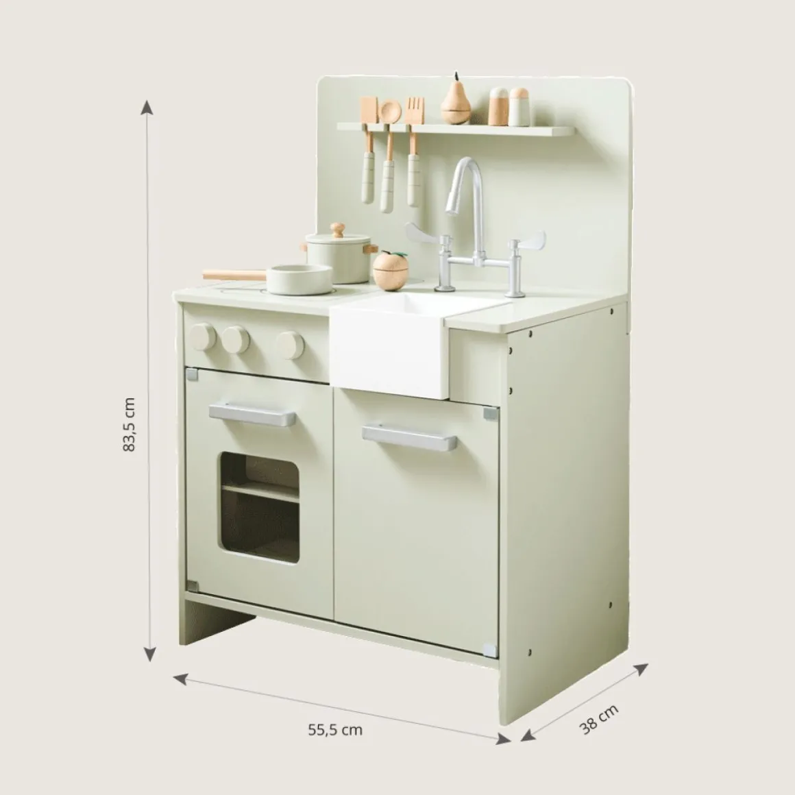 Houten Speelgoedkeuken | inclusief 7 accessoires | Mint Grijs