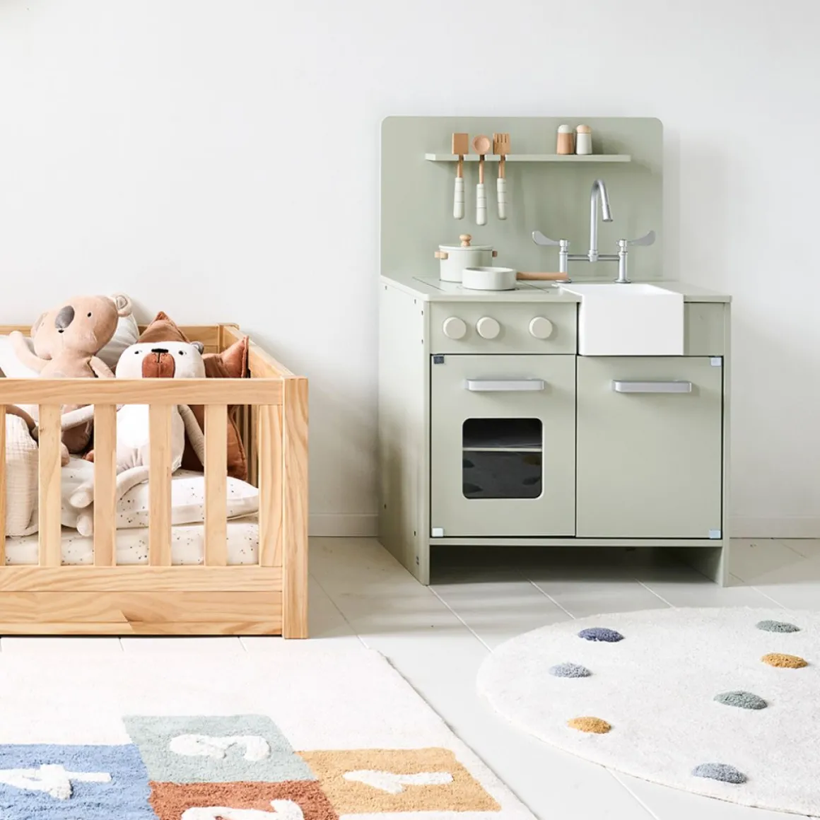 Houten Speelgoedkeuken | inclusief 7 accessoires | Mint Grijs
