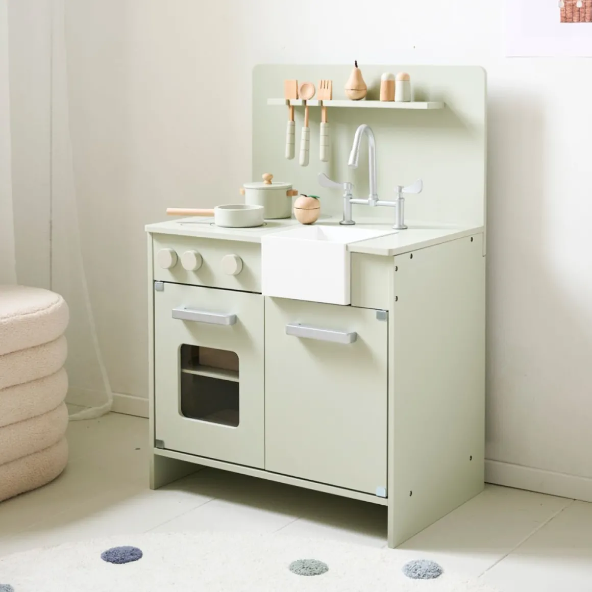 Houten Speelgoedkeuken | inclusief 7 accessoires | Mint Grijs