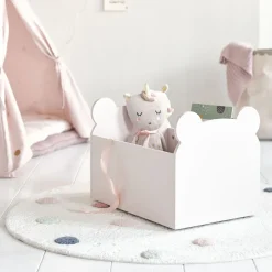 Houten speelgoedkist / boekenkist met wieltjes u00abTedu00bb | roze