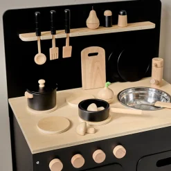 HOUTEN SPEELKEUKEN | u00abMu00dbREu00bb | MET 13-DELIGE KEUKENSET | ZWART
