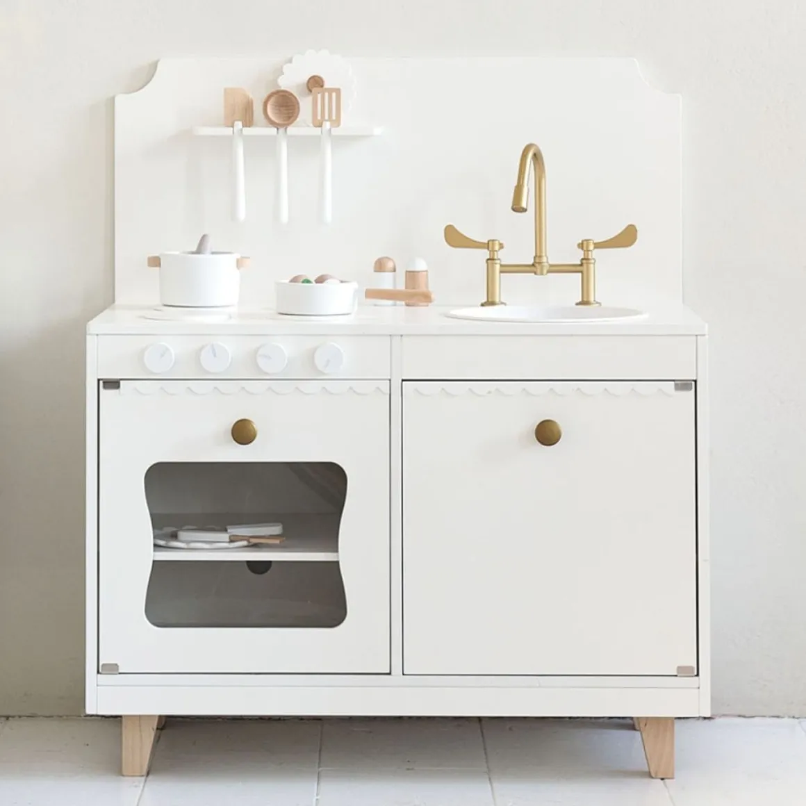 Houten Speelkeuken | u00abSorbieru00bb | Wit | Met 13-delige witte keukenset