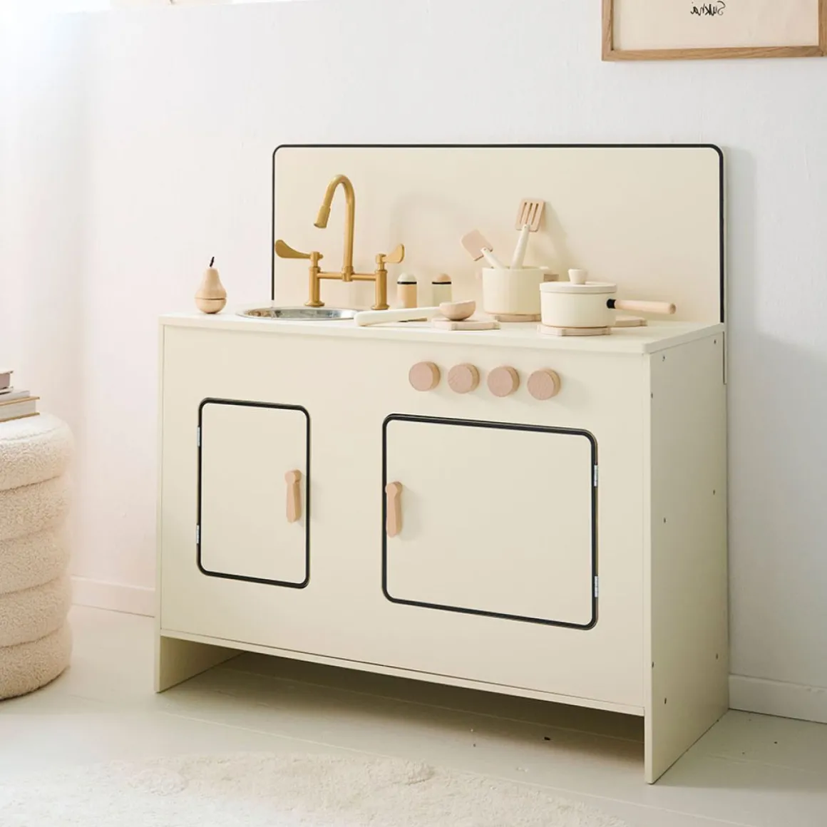 HOUTEN SPEELKEUKEN u00abBERGAMOTEu00bb | INCL. 7 ACCESSOIRES | BEIGE