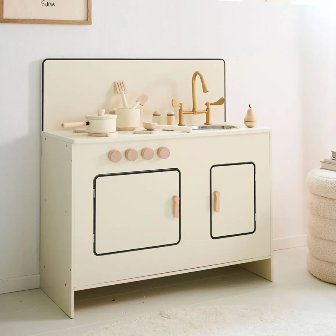 HOUTEN SPEELKEUKEN u00abBERGAMOTEu00bb | INCL. 7 ACCESSOIRES | BEIGE