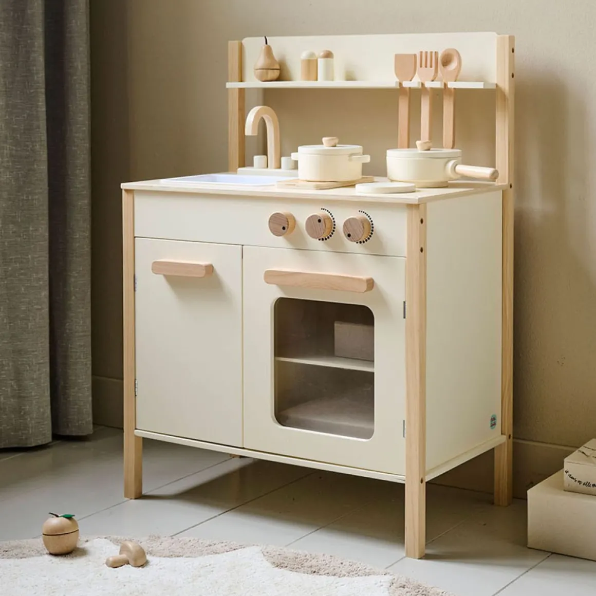 HOUTEN SPEELKEUKEN u00abCHANTILLYu00bb | INCL. 10 ACCESSOIRES | BEIGE