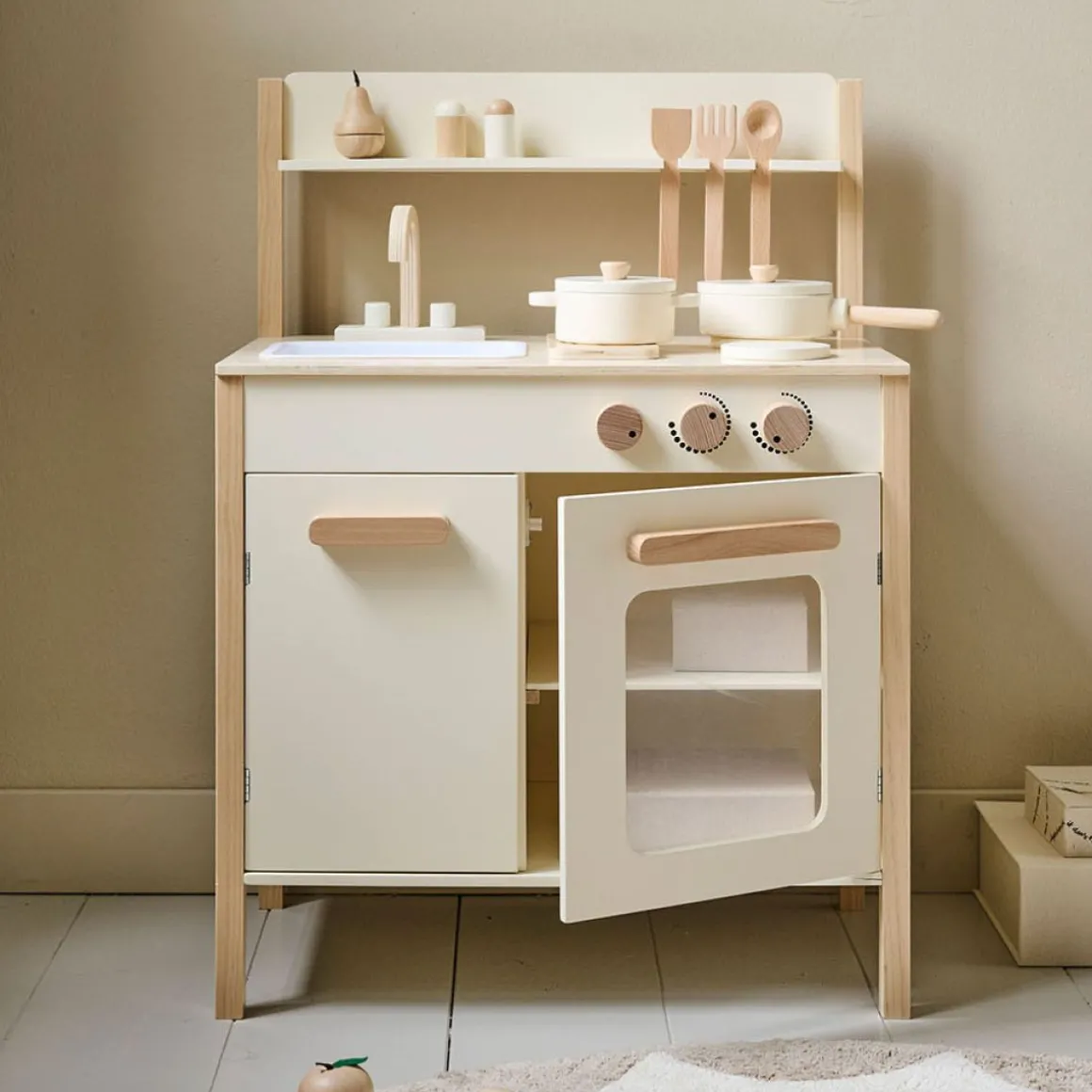 HOUTEN SPEELKEUKEN u00abCHANTILLYu00bb | INCL. 10 ACCESSOIRES | BEIGE