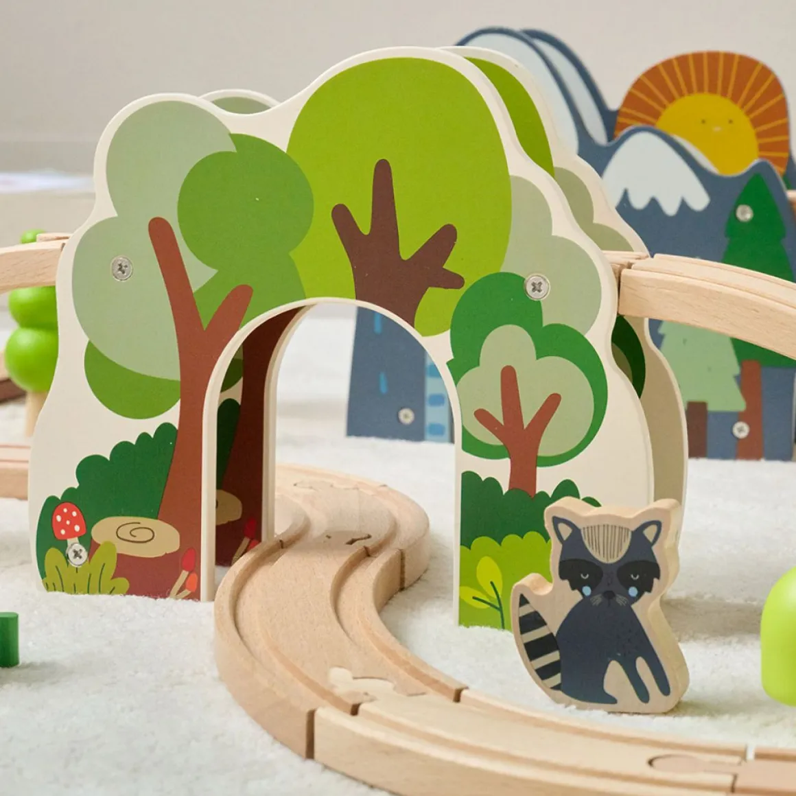 HOUTEN TREINSET u00abFORu00caTu00bb | 62-DELIGE SET | MEERKLEURIG