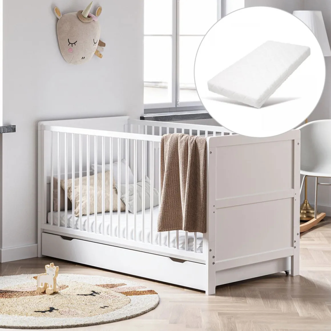 3 in 1 Meegroeibed Evolutif Aurore incl 10 cm premium matras 0-4 jaar | WIT