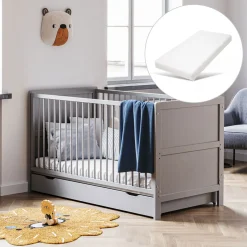 3 in 1 Meegroeibed Evolutif Laurent 0-4 jaar inclusief 10cm premuim matras | GRIJS
