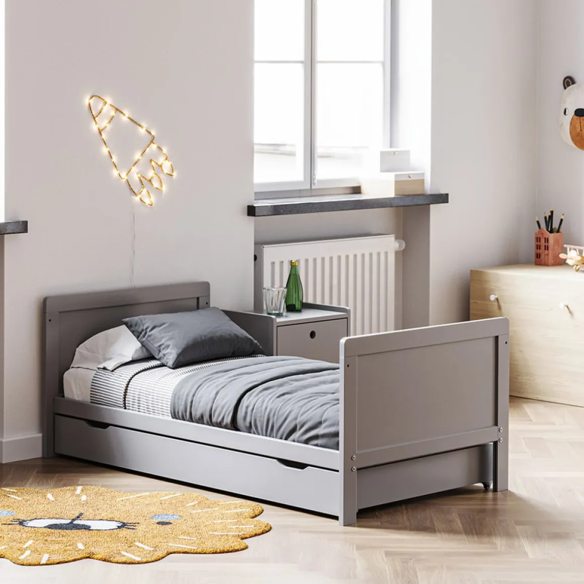 3 in 1 Meegroeibed Evolutif Laurent 0-4 jaar inclusief 10cm premuim matras | GRIJS
