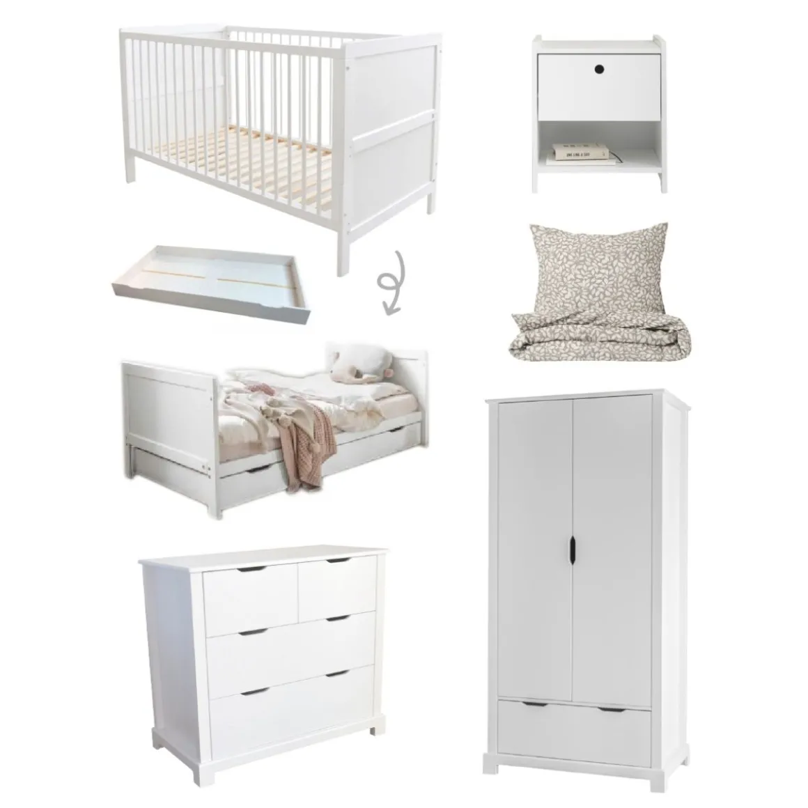 3 in 1 Meegroeibed Evolutif Aurore incl 10 cm premium matras 0-4 jaar | WIT