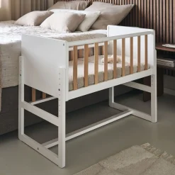 2-IN-1 CO-SLEEPER / AANSCHUIFBEDJE u00abNUAGEu00bb | WIT EN NATUREL