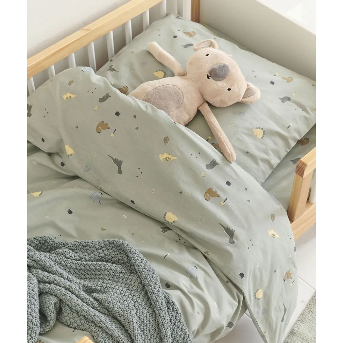 JUNIORBED HOESLAKEN 80x160 CM u00abDINOu00bb | GRIJS-GROEN