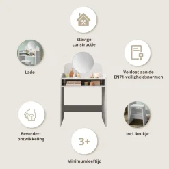 KINDER KAPTAFEL VAN HOUT | u00abBELLEu00bb | WIT | MET SPIEGEL EN STOEL