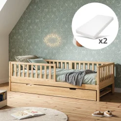 KINDERBED MET ONDERSCHUIFBED u00abPLUMEu00bb | 90 X 200 CM | NATUREL