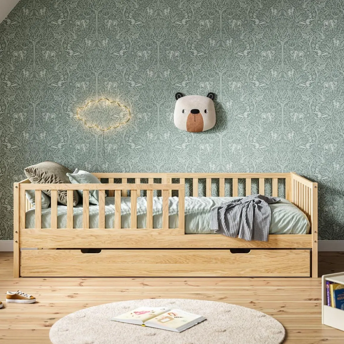 KINDERBED MET ONDERSCHUIFBED u00abPLUMEu00bb | 90 X 200 CM | NATUREL