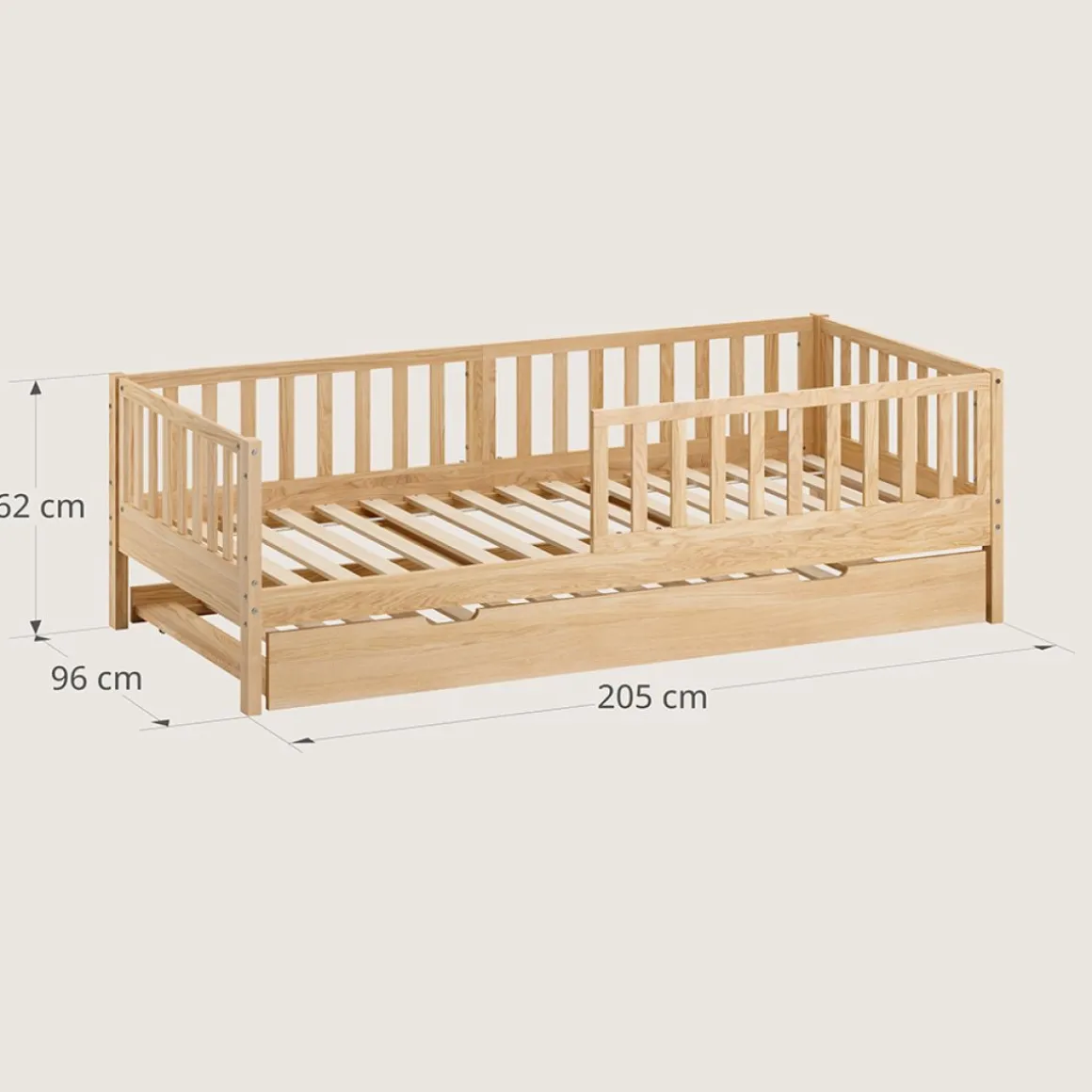 KINDERBED MET ONDERSCHUIFBED u00abPLUMEu00bb | 90 X 200 CM | NATUREL