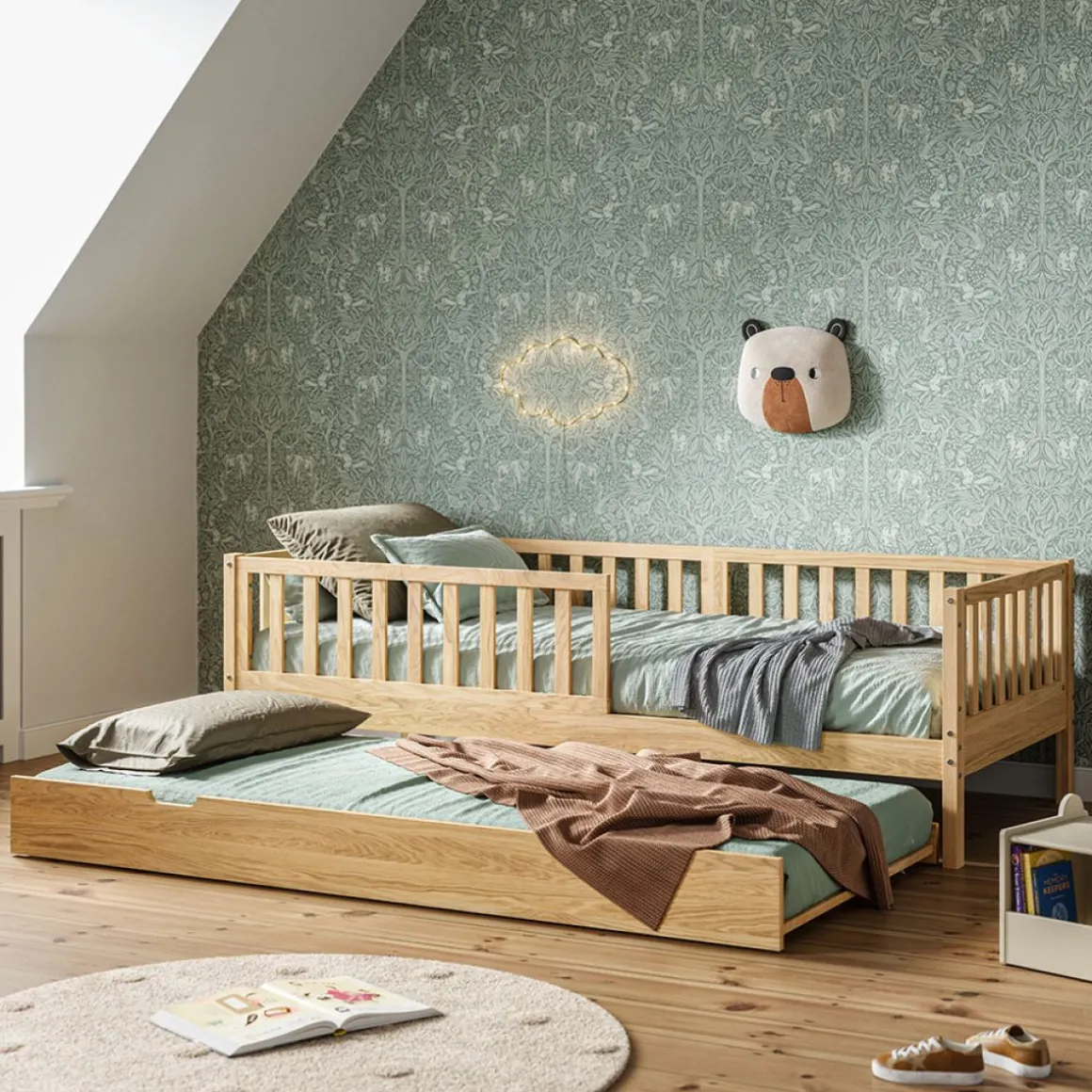 KINDERBED MET ONDERSCHUIFBED u00abPLUMEu00bb | 90 X 200 CM | NATUREL