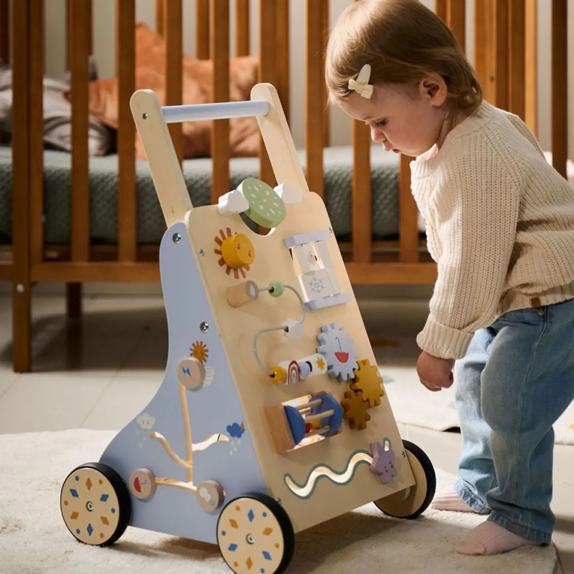LOOPWAGEN BABY - HOUTEN LOOPWAGEN u00abMu00c9Tu00c9Ou00bb | MEERKLEURIG
