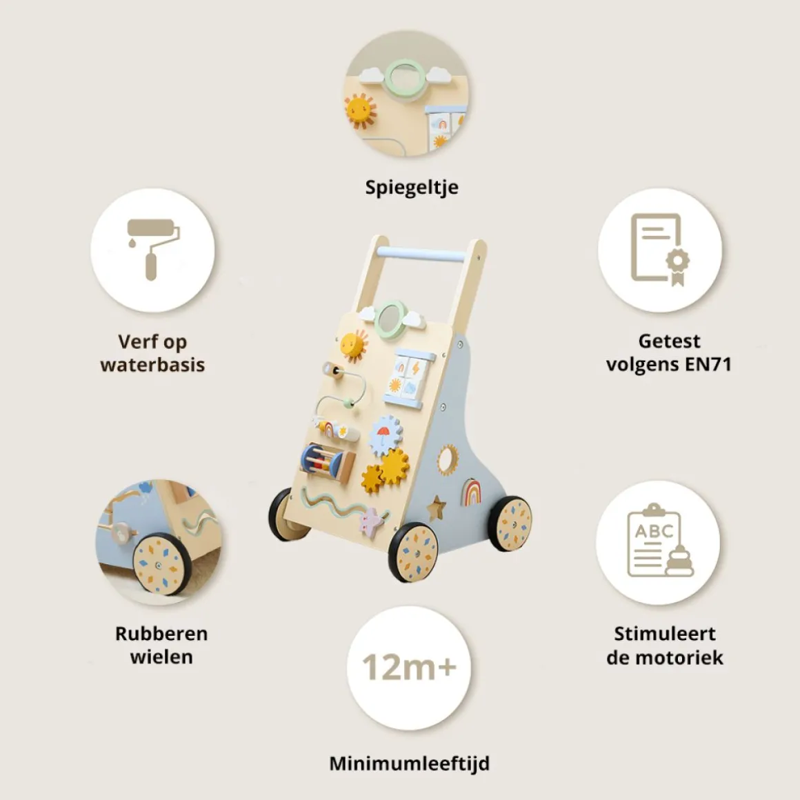 LOOPWAGEN BABY - HOUTEN LOOPWAGEN u00abMu00c9Tu00c9Ou00bb | MEERKLEURIG