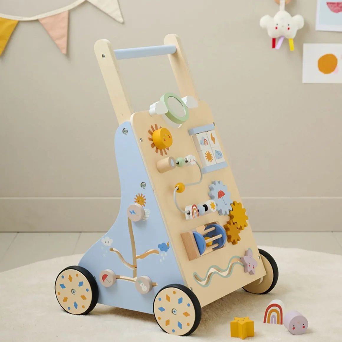 LOOPWAGEN BABY - HOUTEN LOOPWAGEN u00abMu00c9Tu00c9Ou00bb | MEERKLEURIG