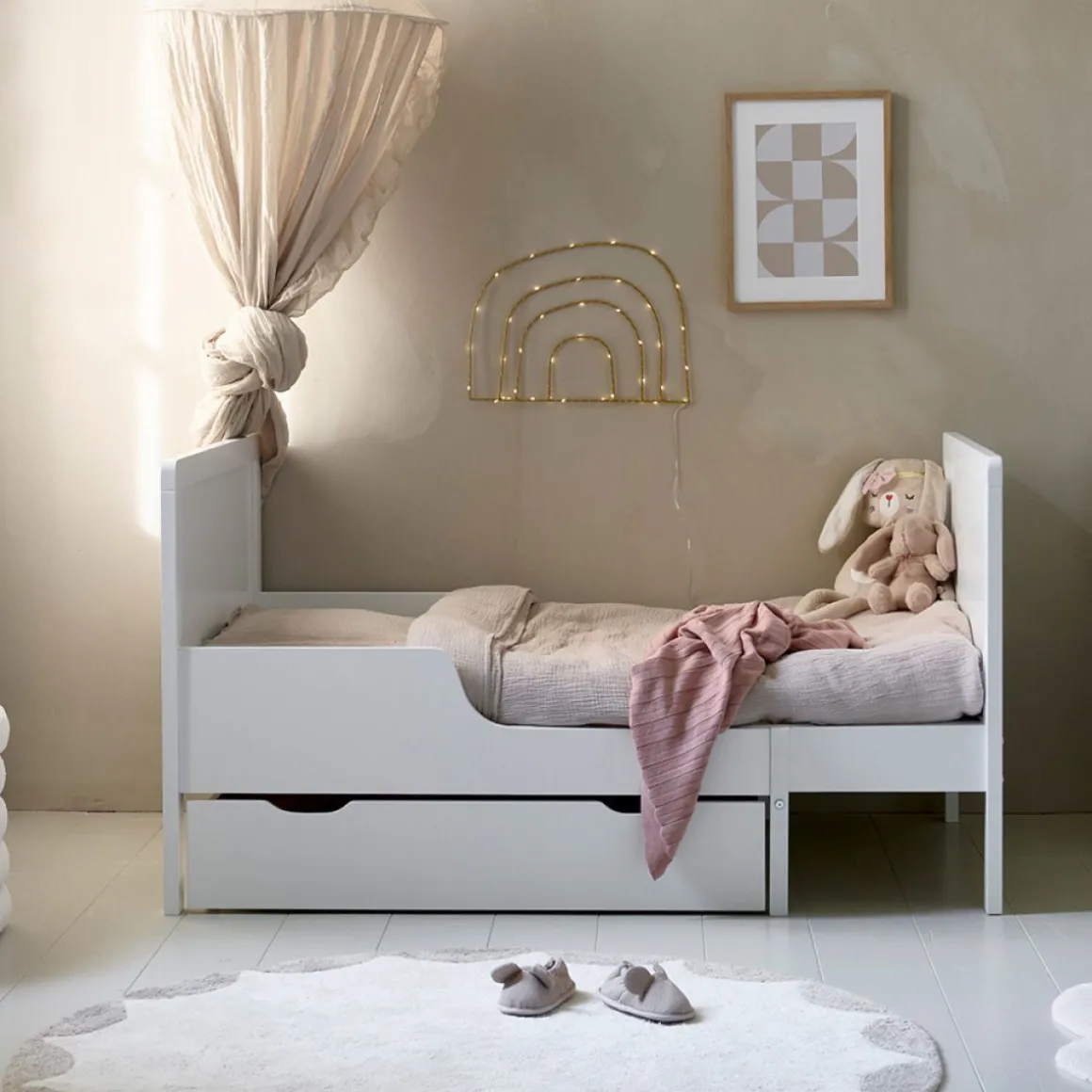 MEEGROEIBED / PEUTERBED u00abBRUMEu00bb INCL. LATTENBODEM | 80 X 140-200 CM | WIT