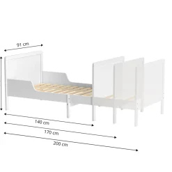 MEEGROEIBED / PEUTERBED u00abBRUMEu00bb INCL. LATTENBODEM | 80 X 140-200 CM | WIT