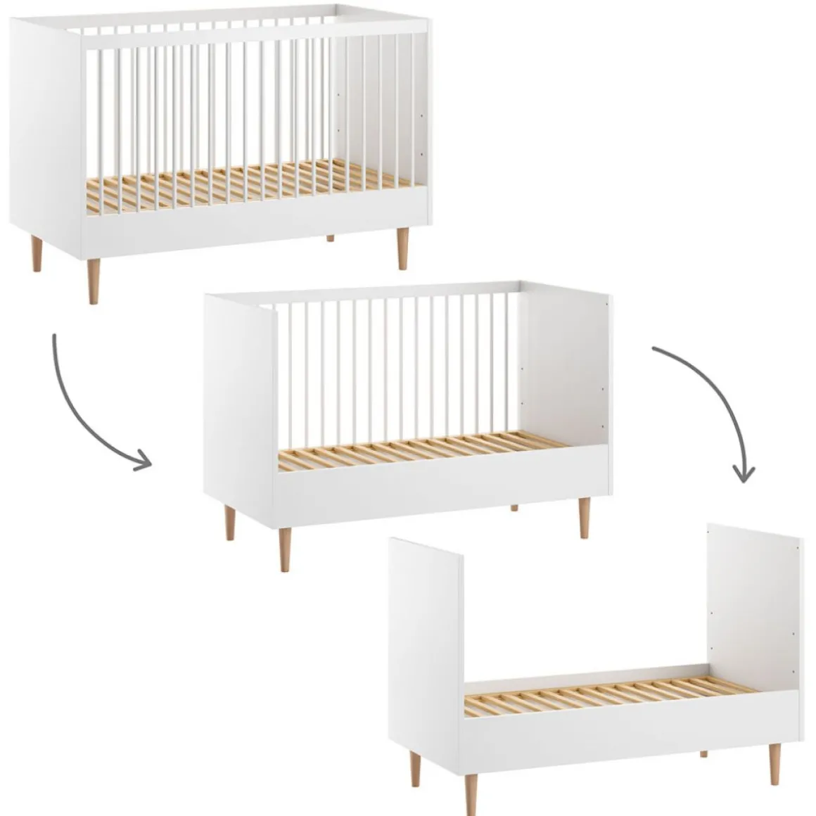 Meegroeibed 140x70cm u00abu00c9TOILEu00bb | Wit