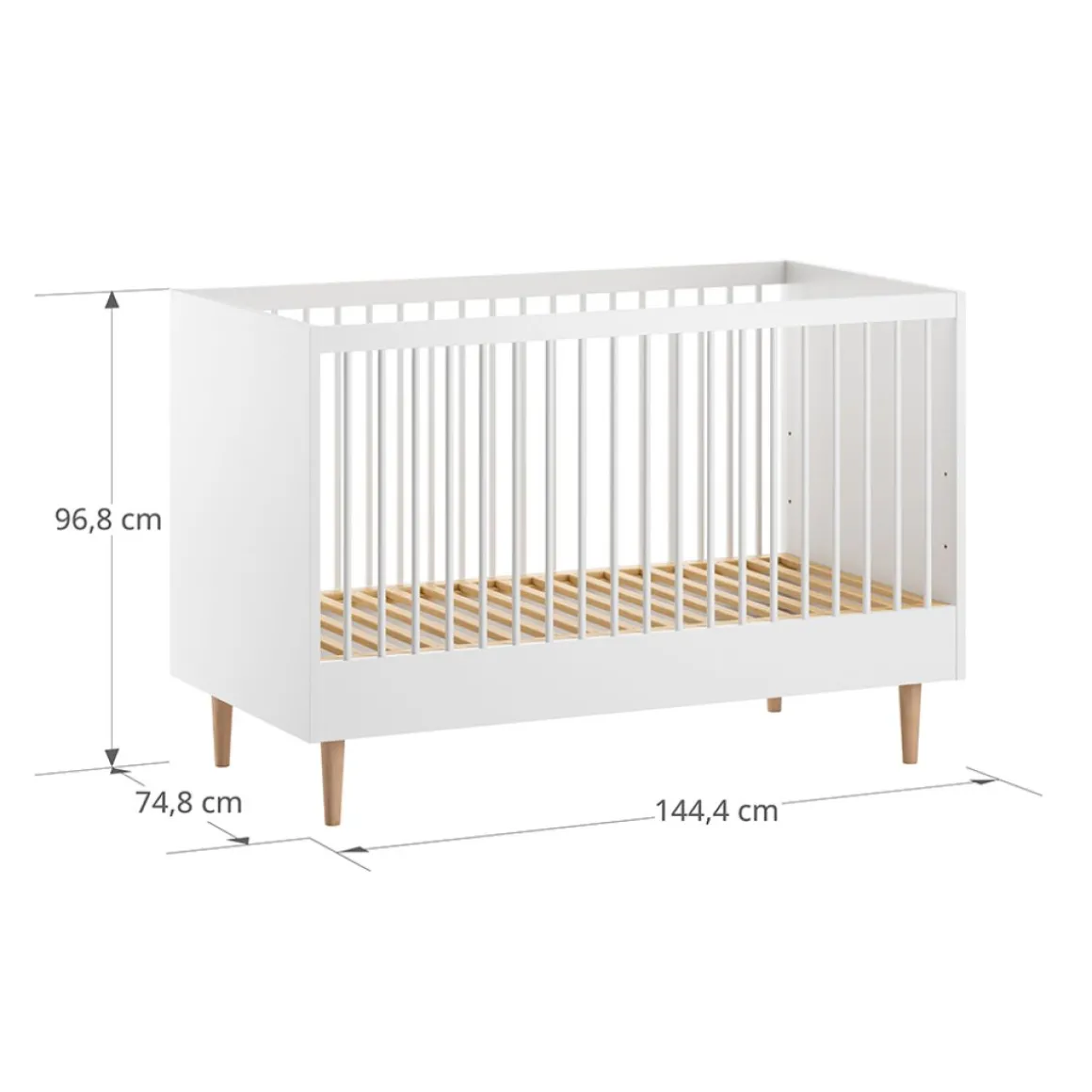 Meegroeibed 140x70cm u00abu00c9TOILEu00bb | Wit