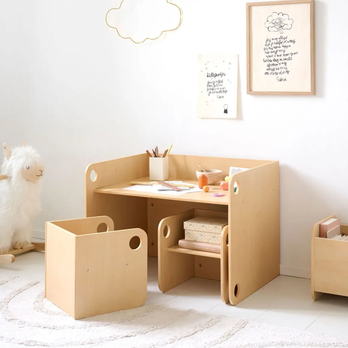 MONTESSORI TAFEL EN TWEE STOELEN u00abELLIPSEu00bb | NATUREL