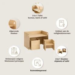 MONTESSORI TAFEL EN TWEE STOELEN u00abELLIPSEu00bb | NATUREL
