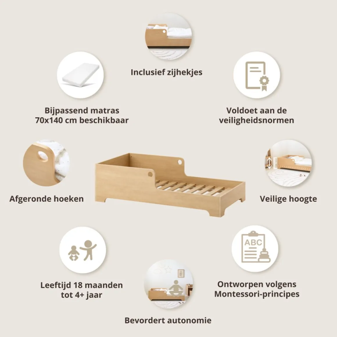 MONTESSORI VLOERBED u00abELLIPSEu00bb | 70 X 140 CM | NATUREL