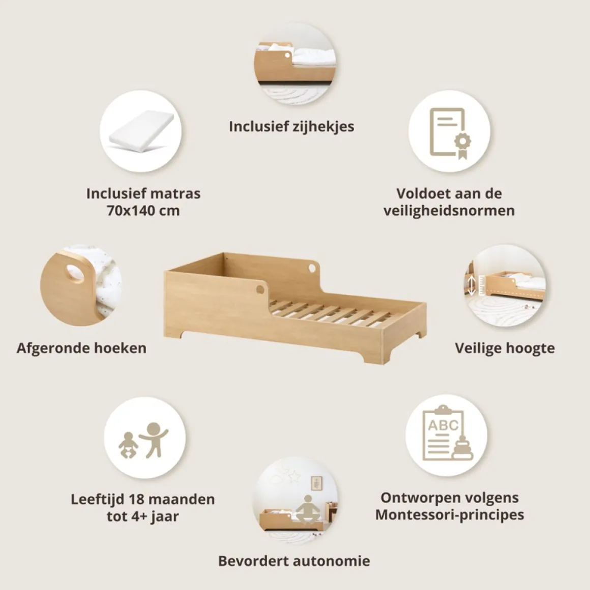 MONTESSORI VLOERBED u00abELLIPSEu00bb | 70 X 140 CM | NATUREL