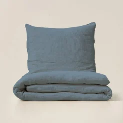 MOUSSELINE DEKBEDOVERTREKSET 120 X 150 CM | DENIMBLAUW
