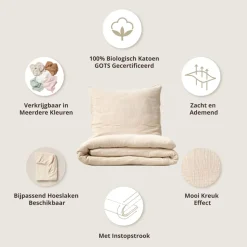 Mousseline dekbedovertrekset 120x150cm, incl. kussenhoes | Beige