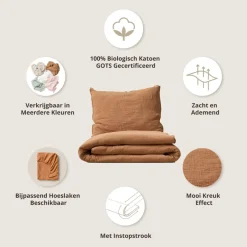 MOUSSELINE DEKBEDOVERTREKSET 120 X 150 CM INCL. KUSSENHOES | CARAMEL