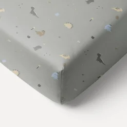 PEUTERBED HOESLAKEN 70x140 CM u00abDINOu00bb | GRIJS-GROEN