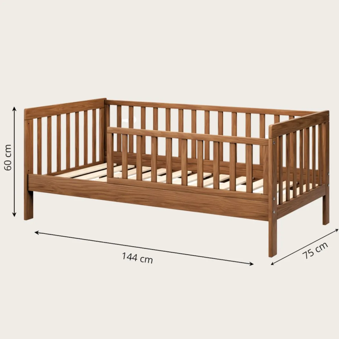 PEUTERBED u00abPLUMEu00bb | 70 X 140 CM | WALNOOT